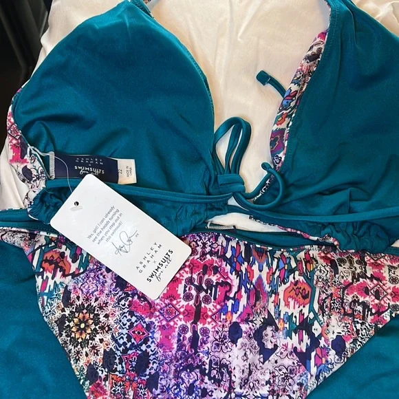 ASHLEY GRAHAM Reversible Safi Icon bikini top and bottoms Size 22 Rare NWT Blue